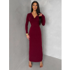 Bordó elegantní dlouhé šaty OLIVINE s dlouhým rukávem