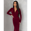 Bordó elegantní dlouhé šaty OLIVINE s dlouhým rukávem