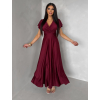 Bordó společenské jednoduché dlouhé šaty JUNADIE