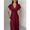 Bordó společenské jednoduché dlouhé šaty JUNADIE