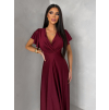 Bordó společenské jednoduché dlouhé šaty JUNADIE