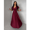 Bordó společenské jednoduché dlouhé šaty JUNADIE