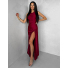 Bordó společenské dlouhé tvarující šaty SYVONA s rozparkem