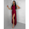 Bordó společenské dlouhé tvarující šaty SYVONA s rozparkem