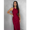 Bordó společenské dlouhé tvarující šaty SYVONA s rozparkem