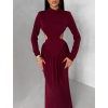 Bordó společenské dlouhé šaty EVANIE s průstřihy