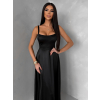 Černé dlouhé saténové společenské šaty HELSIN na ramínka
