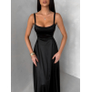 Černé dlouhé saténové společenské šaty HELSIN na ramínka