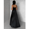 Černé dlouhé saténové společenské šaty HELSIN na ramínka