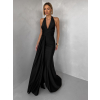 Černé saténové společenské dlouhé šaty CELESTIA s vlečkou