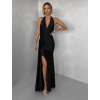 Černé saténové společenské dlouhé šaty CELESTIA s vlečkou