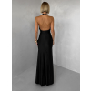 Černé saténové společenské dlouhé šaty CELESTIA s vlečkou