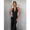 Černé saténové společenské dlouhé šaty CELESTIA s vlečkou