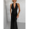 Černé saténové společenské dlouhé šaty CELESTIA s vlečkou