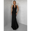 Černé saténové společenské dlouhé šaty CELESTIA s vlečkou
