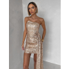 Zlaté flitrované mini koktejlové šaty SOLIQUE s vlečkou
