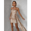 Zlaté flitrované mini koktejlové šaty SOLIQUE s vlečkou