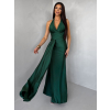 Smaragdové saténové dlouhé společenské šaty CELESTIA s vlečkou