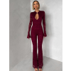 Vínový krajkovaný společenský dlouhý overal WAIVANY