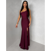 Vínové společenské dlouhé šaty GAREVIA s rozparkem