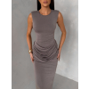 Šedé společenské tvarující dlouhé šaty ESSENTIA