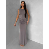 Šedé společenské tvarující dlouhé šaty ESSENTIA