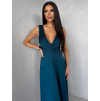 Petrolejové saténové jednoduché společenské šaty EZMIRA