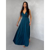 Petrolejové saténové jednoduché společenské šaty EZMIRA