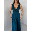 Petrolejové saténové jednoduché společenské šaty EZMIRA