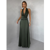 Khaki saténové dlouhé šaty FANDARI s výstřihem