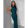 Smaragdové společenské dlouhé šaty LETERA s řasením
