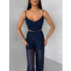 Tmavě modrý třpytivý luxusní kalhotový komplet NIMEA