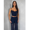 Tmavě modrý třpytivý luxusní kalhotový komplet NIMEA