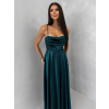 Smaragdové saténové dlouhé společenské šaty LUNOREX