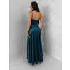 Smaragdové saténové dlouhé společenské šaty LUNOREX