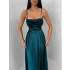 Smaragdové saténové dlouhé společenské šaty LUNOREX