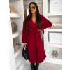 Bordó dlouhý elegantní midi kabát POLIMAQ s páskem