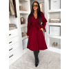 Bordó dlouhý elegantní midi kabát POLIMAQ s páskem