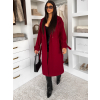 Bordó dlouhý elegantní midi kabát POLIMAQ s páskem