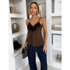 Hnědé saténové elegantní tílko EVORE s krajkou