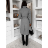 Šedý midi elegantní kabát LOPANI s páskem