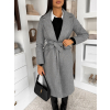 Šedý midi elegantní kabát LOPANI s páskem