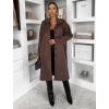 Tmavě hnědý elegantní semišový midi kabát AERISCA
