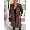 Tmavě hnědý elegantní semišový midi kabát AERISCA