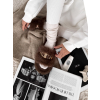 Tmavě hnědé domácí huňaté pantofle SOFTIES s ozdobou