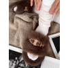 Tmavě hnědé domácí huňaté pantofle SOFTIES s ozdobou