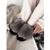 Šedé huňaté domácí pantofle FURLUNY s kožíškem