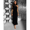 Černé elegantní dlouhé šaty VELOURA se sponou