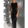 Černé třpytivé dlouhé společenské šaty VAIRALE