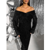 Černý flitrovaný kalhotový třpytivý komplet BEMARI